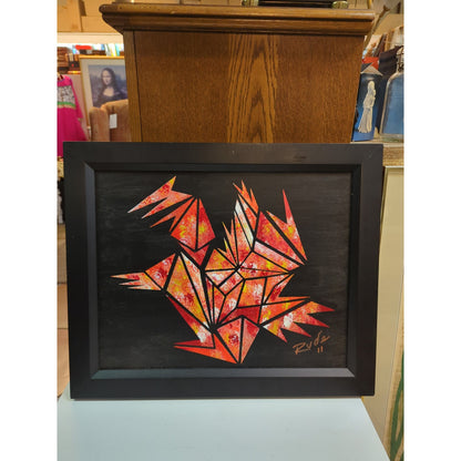 Original Geometric Phoenix Oil Painting on Canvas Abstract Firebird Art RUDE 11