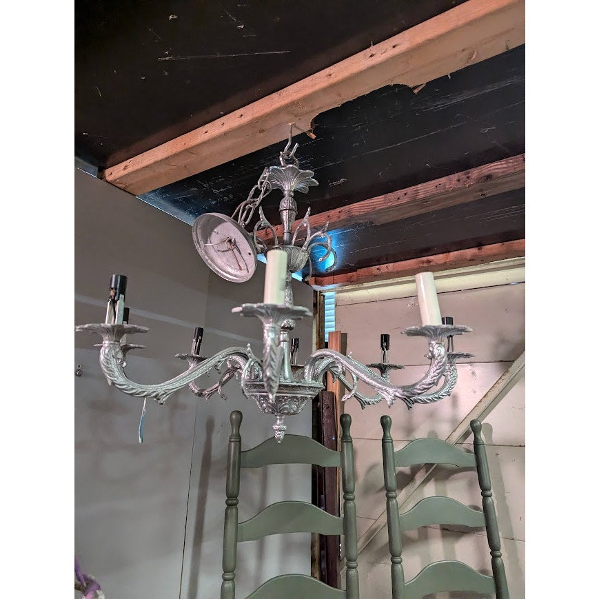 Vintage 8 light brass Chandelier Ornate French Style Hanging Lamp 24" x 20"