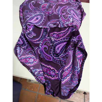 Lands' End purple paisley 10 D Bathing Suit 1 Pc. Dress Style Adjustable Straps