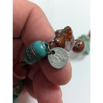 Vintage Fashion Necklace bEADED fUNKY BOHO single strand freeform brown blue