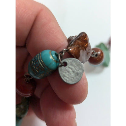 Vintage Fashion Necklace bEADED fUNKY BOHO single strand freeform brown blue