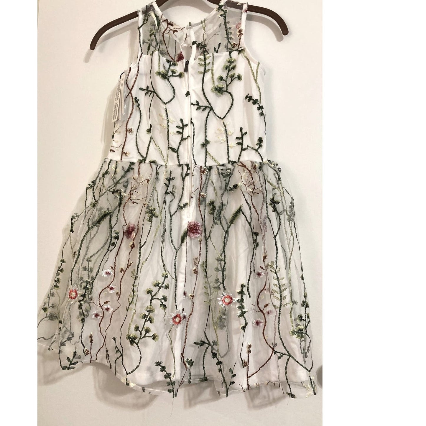 Calvin Klein Sleeveless Embroidered Mesh Overlay Girls' Dress Sz 14 in White NWT
