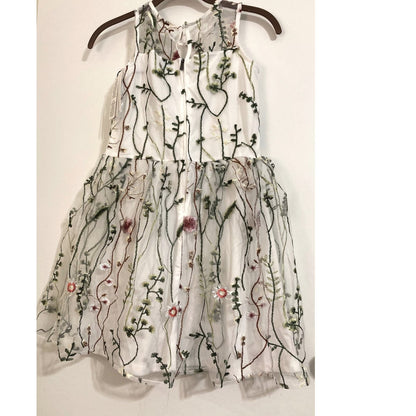 Calvin Klein Sleeveless Embroidered Mesh Overlay Girls' Dress Sz 14 in White NWT