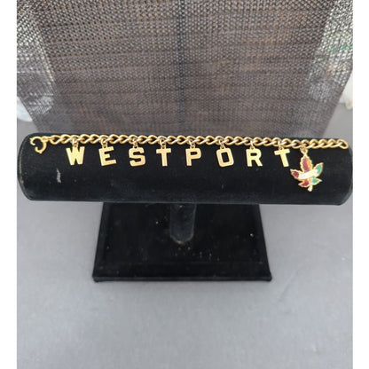 Vintage Fashion BRACELET 7" Westport Canada leaf charms letters