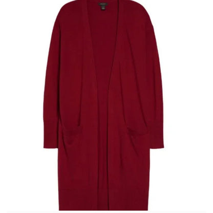 HALOGEN Open Front Pocket Cardigan Red Pomegranate Size medium Full length NEW