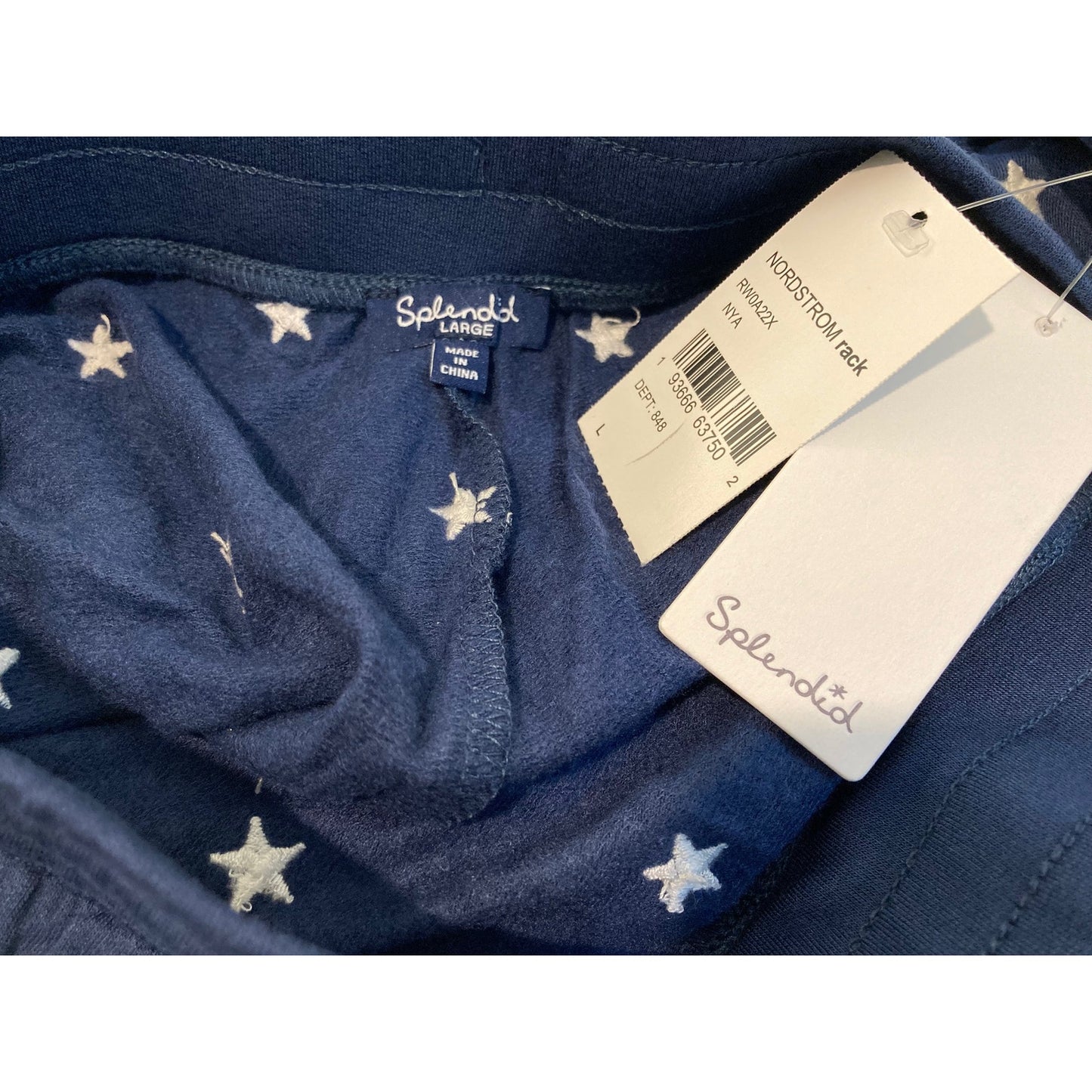 Splendid Soft Embroidered Star Drawstring Jogger Pants Sz Large in Navy NWT