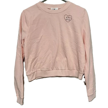 NWT BP "Be The Change" Embroidered Heart Crew Neck Sweatshirt in Pink Sz Medium