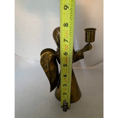 Vintage Brass Mexican Angel Candle Holder - Handcrafted Mid-Century Folk Art