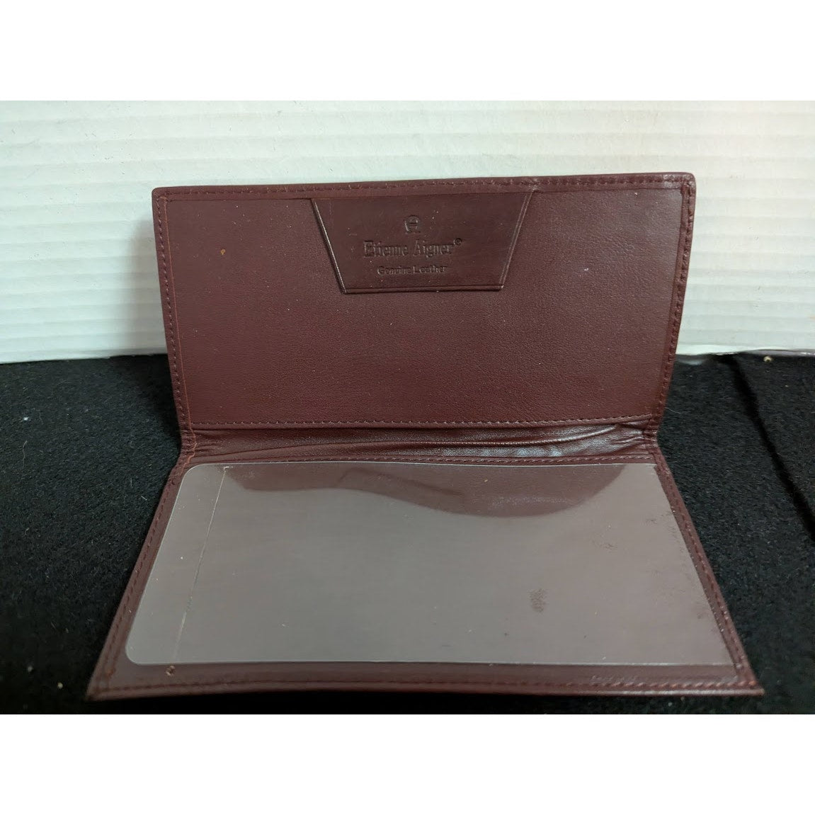 Etienne Aigner Wallet Basketweave Burgundy wine checkbook cover leather