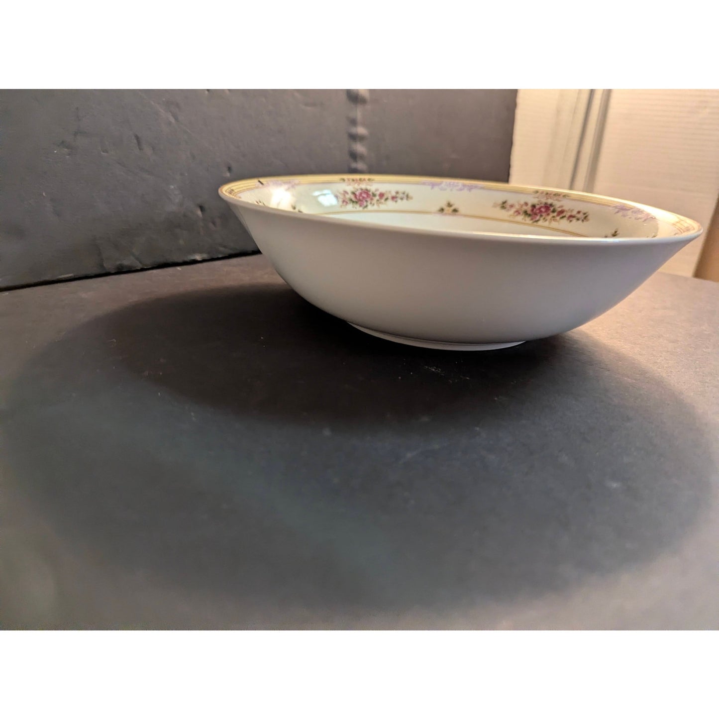 Vintage Lynns Fine China Serving Bowl Floral Gold Trim French Country