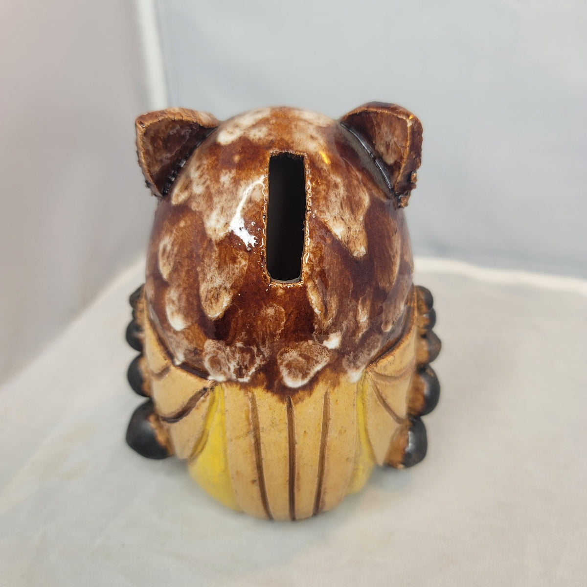 Handmade pottery owl bank big eyes textured cork bottom