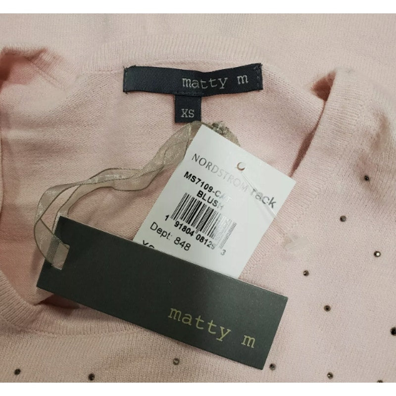Matty M Blush Pink Embellished Crewneck Long Sleeves Sweater Size LARGE NEW