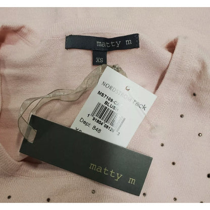 Matty M Blush Pink Embellished Crewneck Long Sleeves Sweater Size LARGE NEW