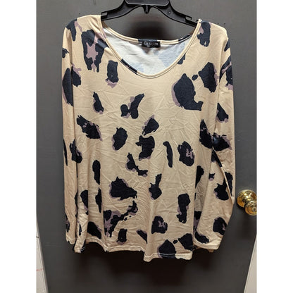 La Mode Women's Beige Abstract Print Long Sleeve Top Animal Print Size Large