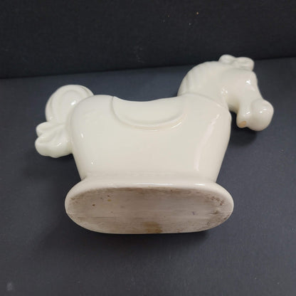MCM HORSE  rocking vase cream planter Pony saddle reins mid century