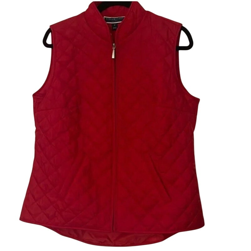Karen Scott Women's Quilted Puffer Vest Mock-Neck Slant Pocket Solid Red XS