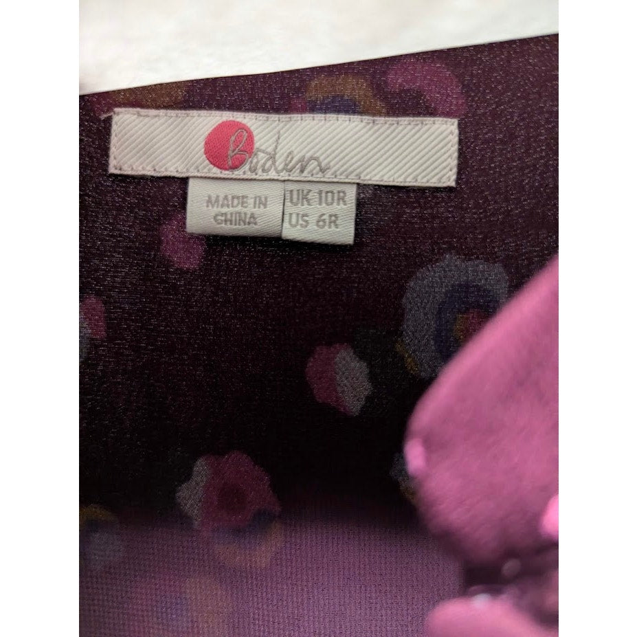 Boden Christina Dress Floral Print Size 6 R Long Sleeve Burgundy Knee Length