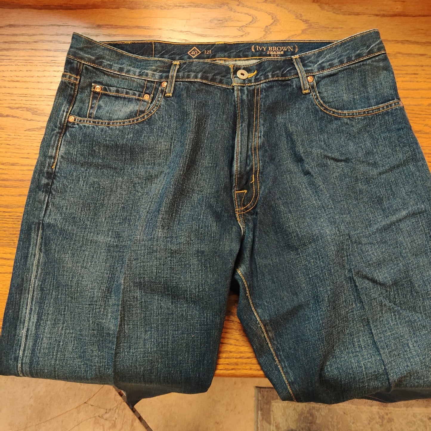 Ivy Brown Blue Jeans Men Straight Leg Denim Pants Classic Western Workwear 40x32