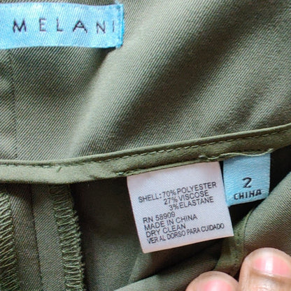 Antonio Melani Size 2 Green Wide Leg High Waist Button Front pants Safari Y2K