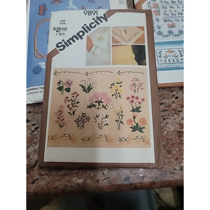 Vtg LOT OF 7 embroidery Flowers letters Sewing Pattern Vogue Simplicity McCall's