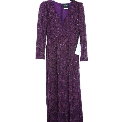 Mac Duggal Beaded Sequined Plunge Neck Evening Gown Style 5177D Sz 6 in Plum New