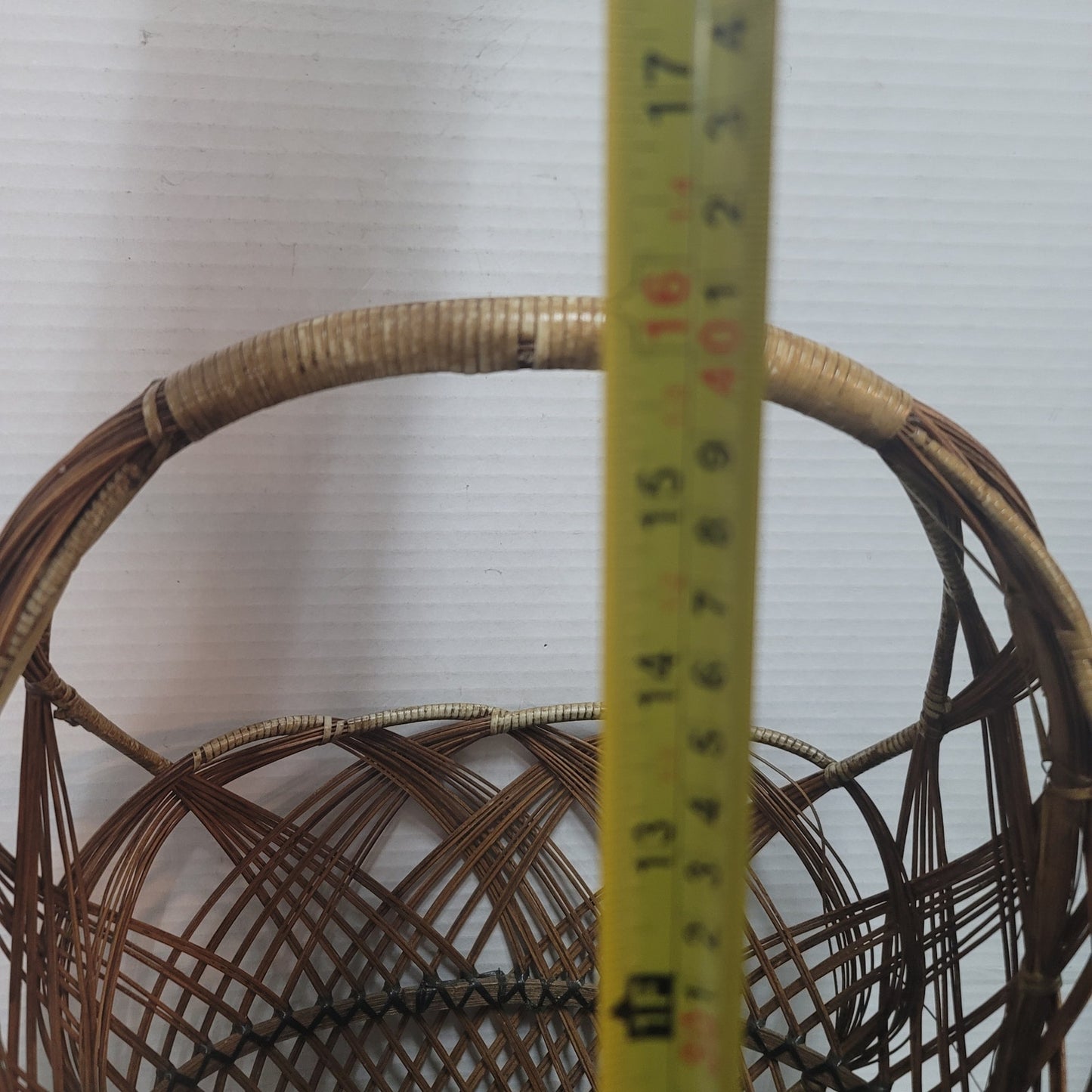 Vintage Pine Straw Basket with handle woven storage 16" tall gift