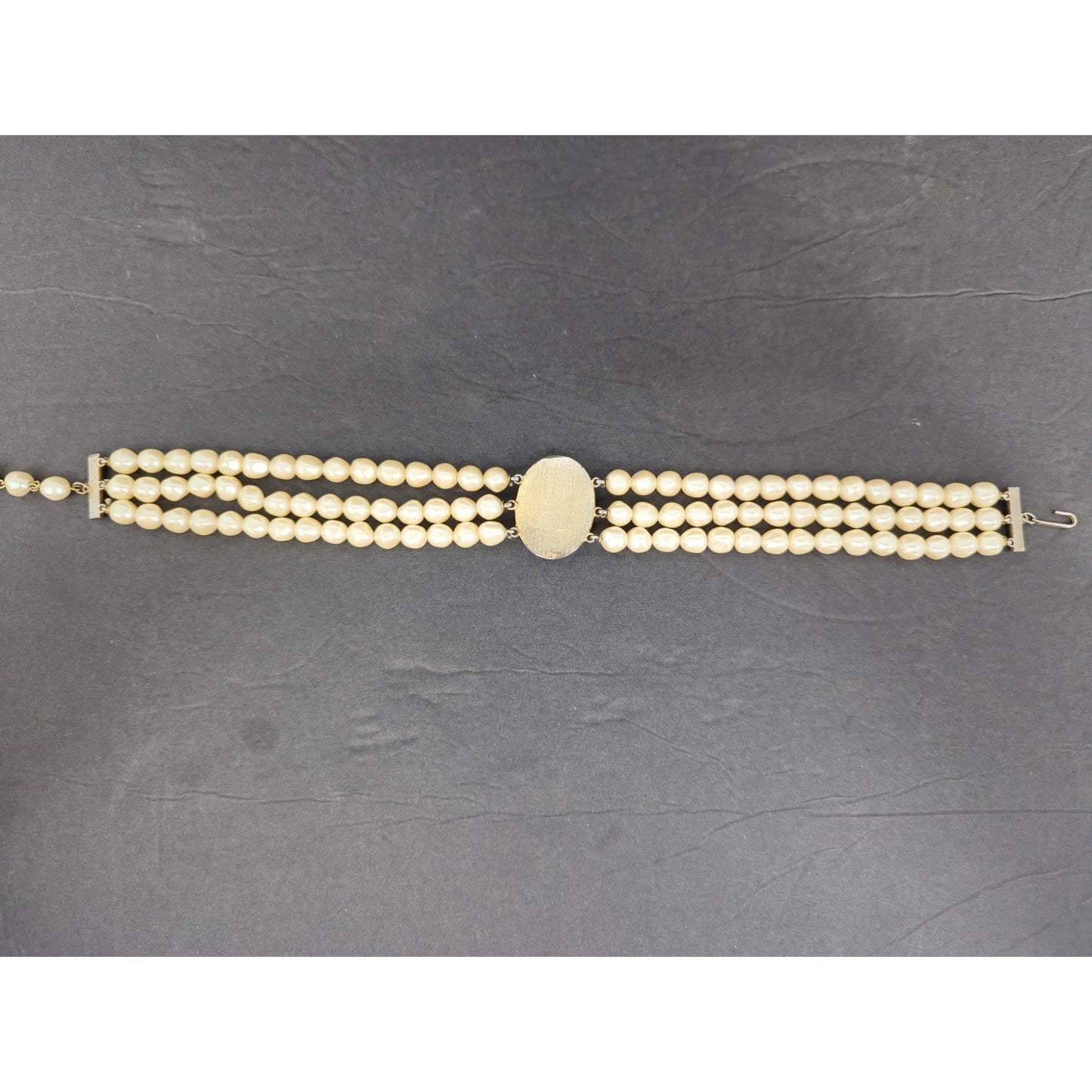Vintage Triple Strand Faux Pearl Choker Cameo Centerpiece Victorian Style