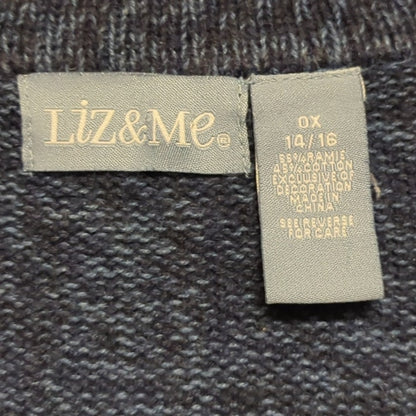 Liz & Me Blue Fair Isle Snowflake Beaded Zip-Front Cardigan Sweater 0X Plus
