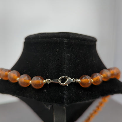 Vintage Amber Resin Diamond Pendant Necklace with Gold-Flecked Detail