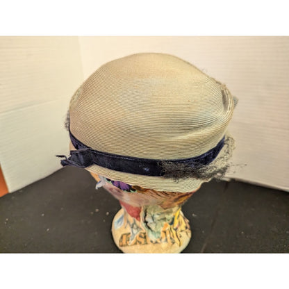 Vintage 40s 50s The Rhodes Hat Pale Blue Grey Pillbox Birdcage Veil Bow