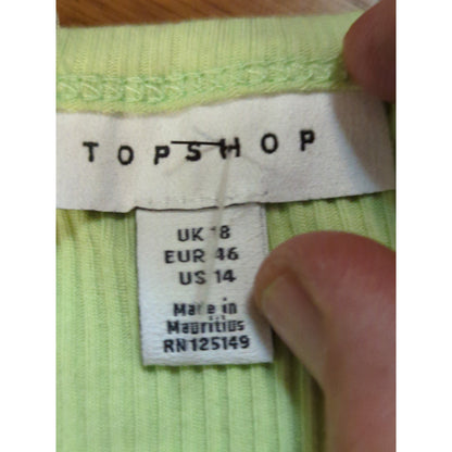 Topshop Lime Green Ribbed High Neck Tank Top Size 14 NEW casual layering