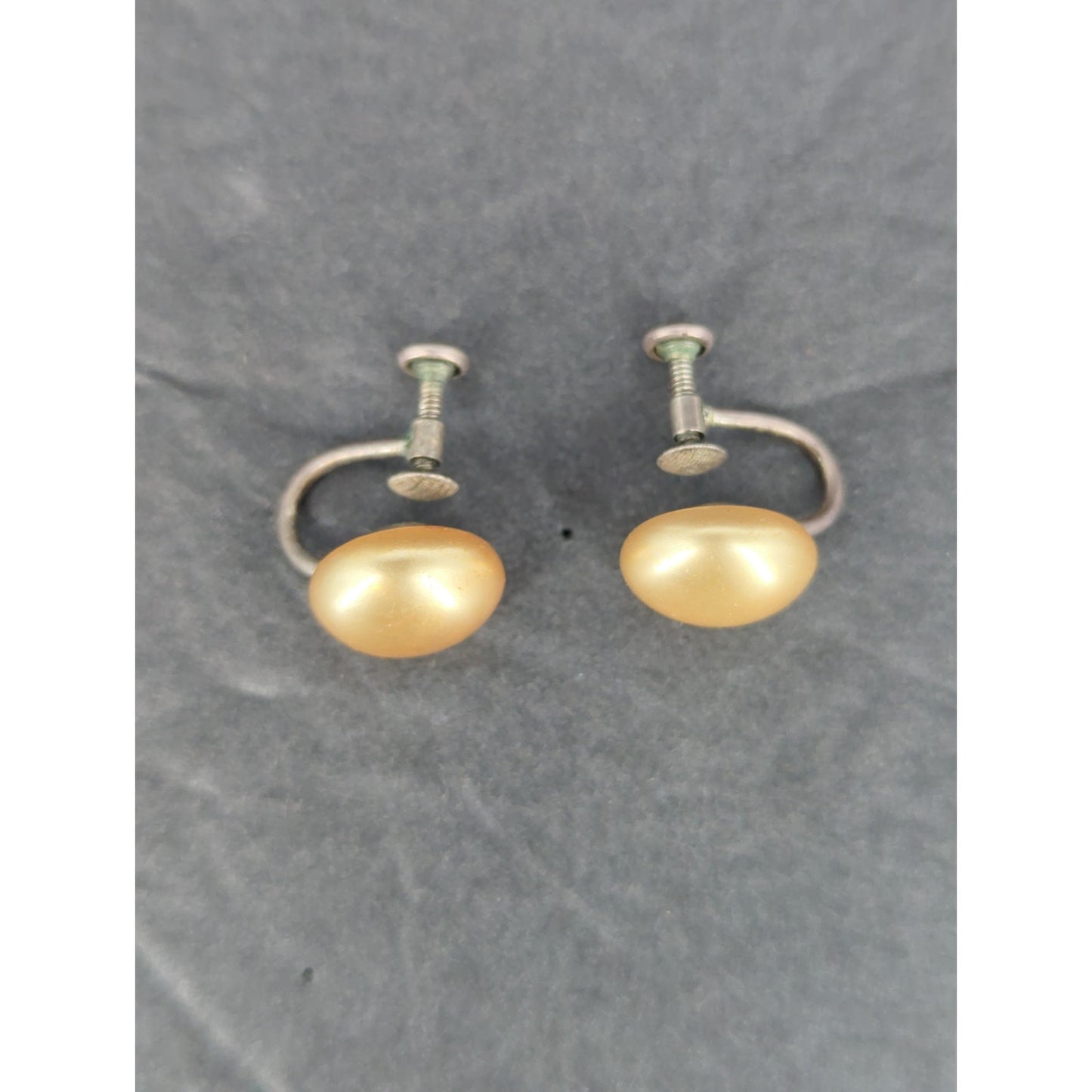 Vintage White Cream Faux Pearl Solitaire Screw Back Earrings Mid Century Retro