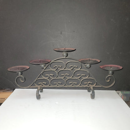 Wrought Iron Five Pillar 19.6” Tabletop Candelabra Black Candleholder Vintage