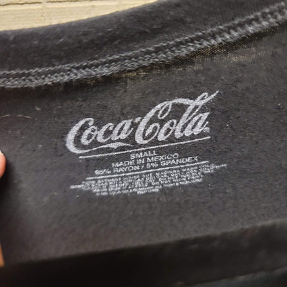 Coca-Cola Size Small Black T-Shirt Short Sleeve Rounded Hem Hi Low