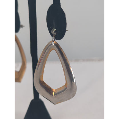 Vintage Gold-Tone Teardrop Post Earrings Modernist Geometric 1980s Glam