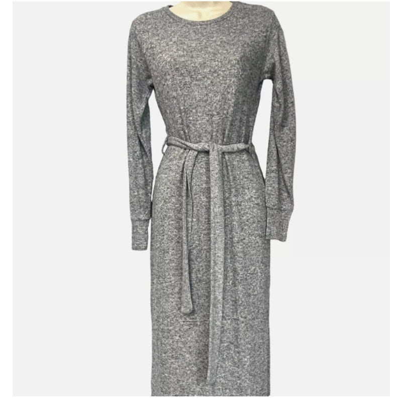 Topshop Long Sleeve Knit Midi sweater Dress Grey Size 10 soft side slit casual