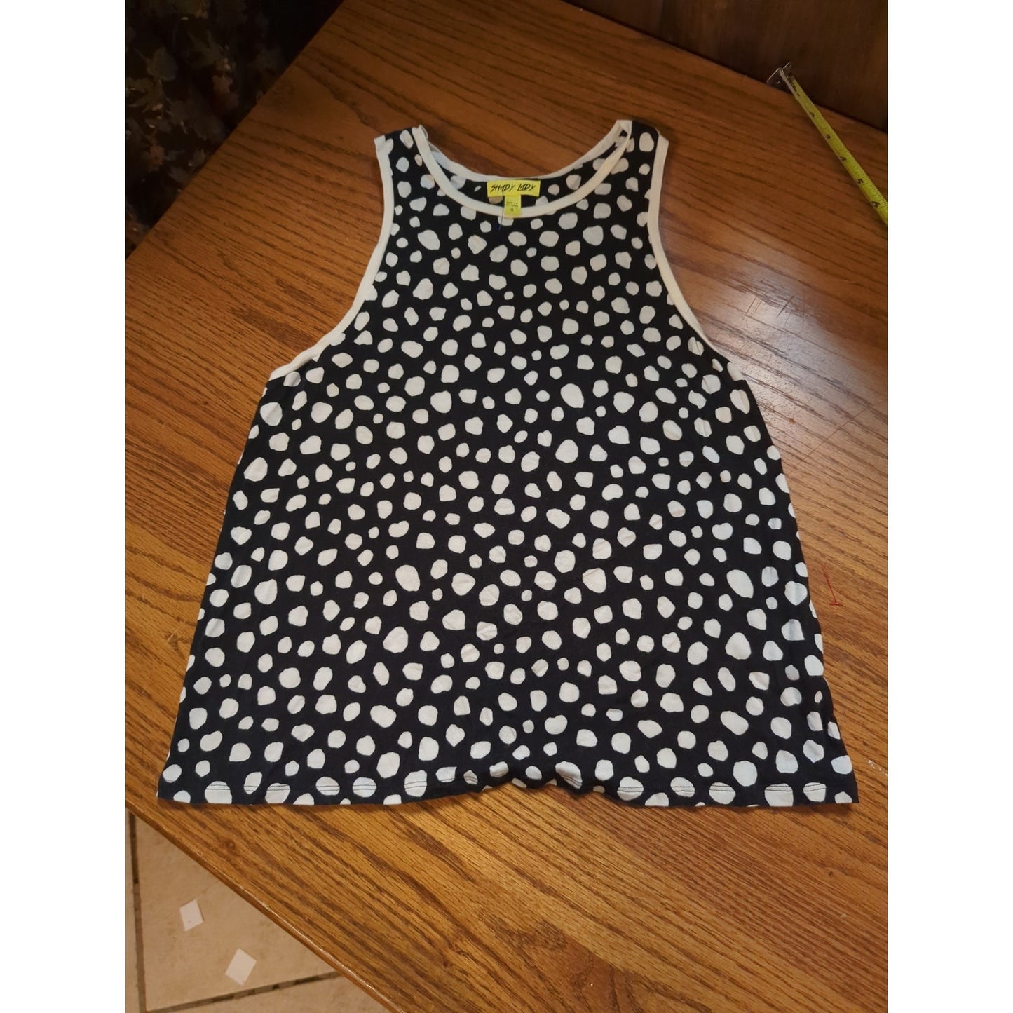 .Shady Lady Black & White Polka Dot High-Neck Tank Top Size Small