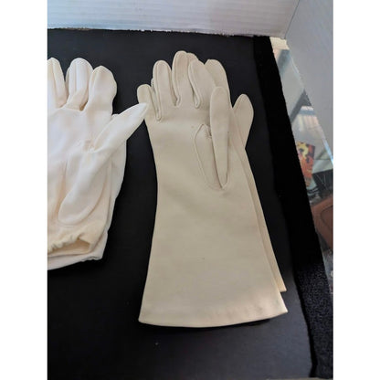 3 pairs of ladies gloves Brown Leather, White Cloth, Cream Mid Length Size Small