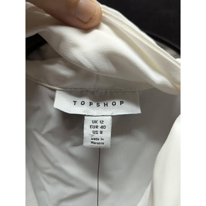 Topshop white blouse long sleeve size 8 bowtie neck NEw career VNeck Drape