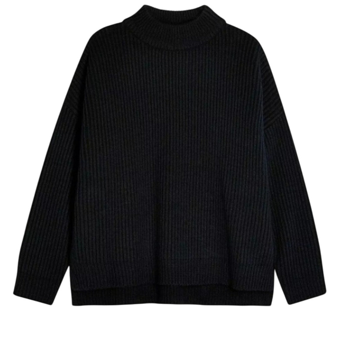TOPSHOP Oversize Rib Knit Mock Neck Sweater Pullover Navy SMALL 4-6 HighLow