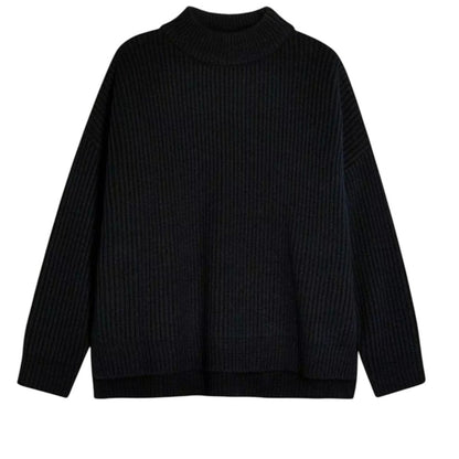TOPSHOP Oversize Rib Knit Mock Neck Sweater Pullover Navy SMALL 4-6 HighLow