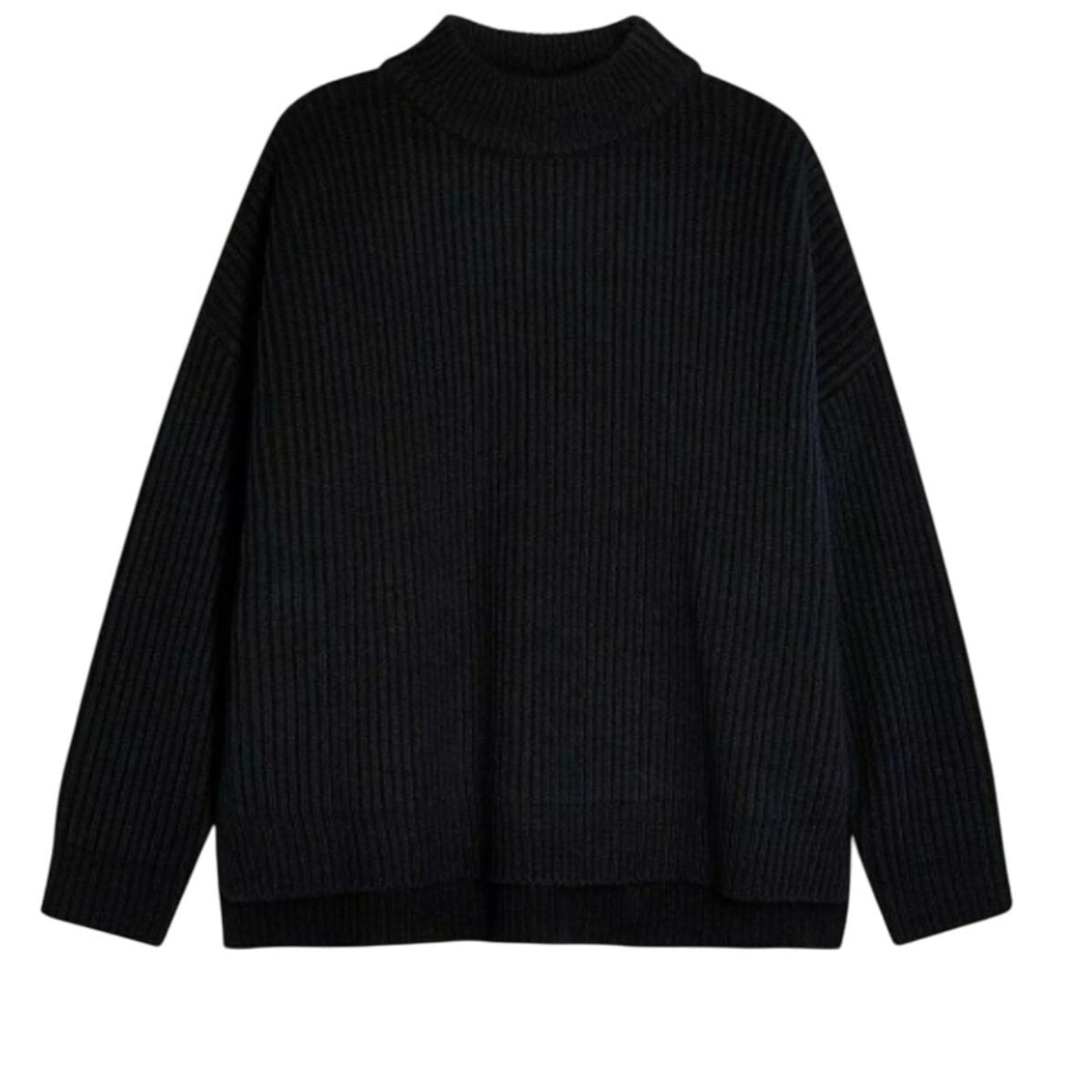 TOPSHOP Oversize Rib Knit Mock Neck Sweater Pullover Navy SMALL 4-6 HighLow