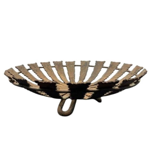 Vintage Sunburst Spiky MCM Brutalist Footed Metal Console Basket CastleCore Iron