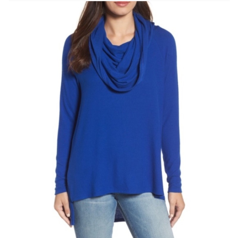 Gibsonlook Cowl Neck Pullover off shoulder Sweater Long Sleeve cobalt Blue SMALL
