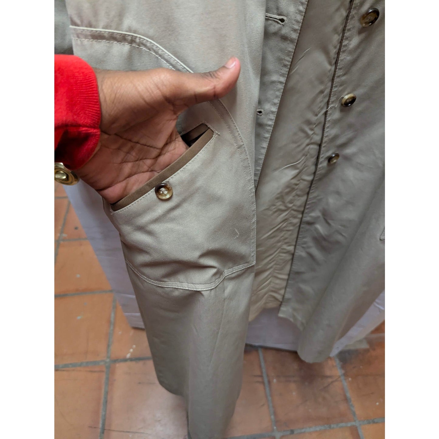 Vintage Two-Tone Khaki Trench Coat Womens Medium Long Rain Duster