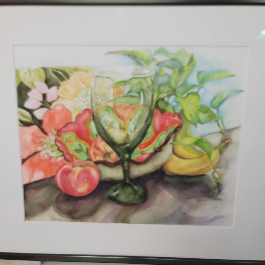 Still Life Under Glass Framed Watercolor Sherry Allen Tallahassee 21.6" x 19"