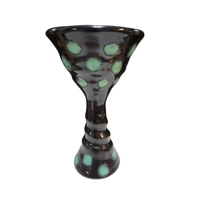 Art Pottery Challis Tall black spotted Artist Signed goblet cup tall blue WHIMSY