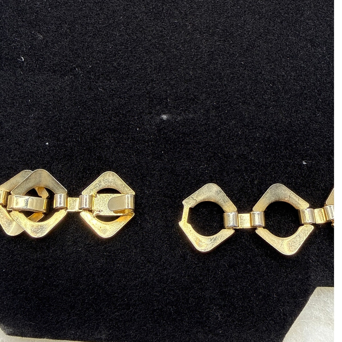 Vintage Textured Geometric Gold Tone Statement Necklace Mid Century Classic