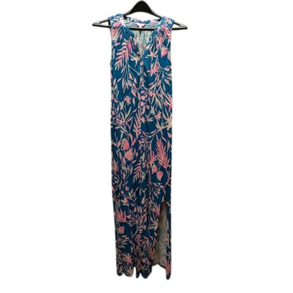 Lilly Pulitzer Essie Maxi Dress Blue Pink Floral Cotton Size Medium Resort