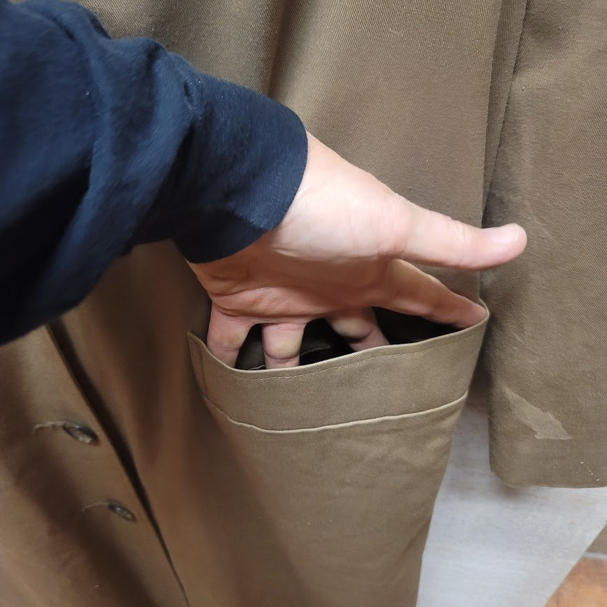 Mackintosh Trench Full length Coat Jacket Faux Fur Lined Hood Size 12 HEAVY tan
